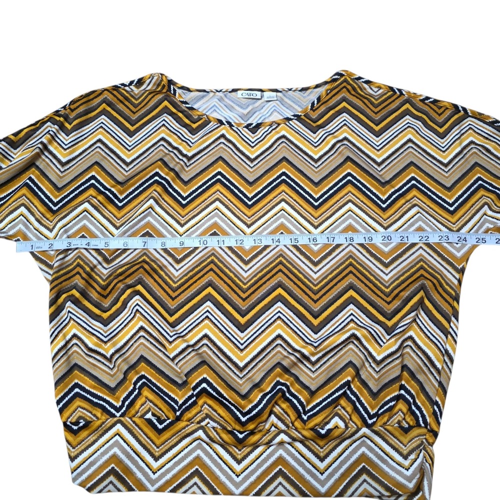 Cato Top Brown Chevron Zigzag‎ Print Dolman Sleeve Blouse Stretch Size L - Picture 5 of 6